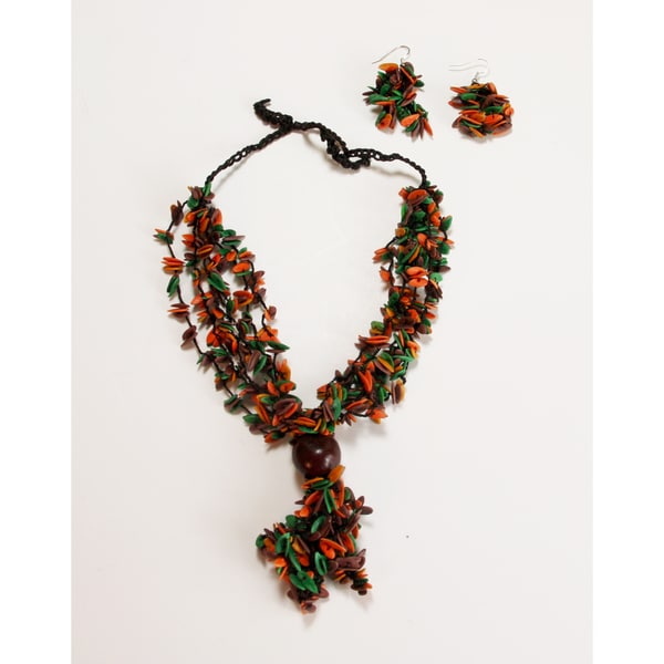 Earth Melon Seed Necklace and Earring Set (Colombia) Jewelry Sets