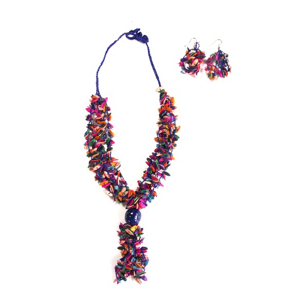 Shop Handmade Blue Melon Seed Necklace and Earring Set (Colombia