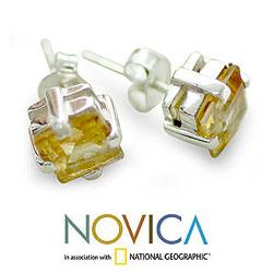 Sterling Silver 'Golden Charm' Citrine Earrings (India) Novica Earrings