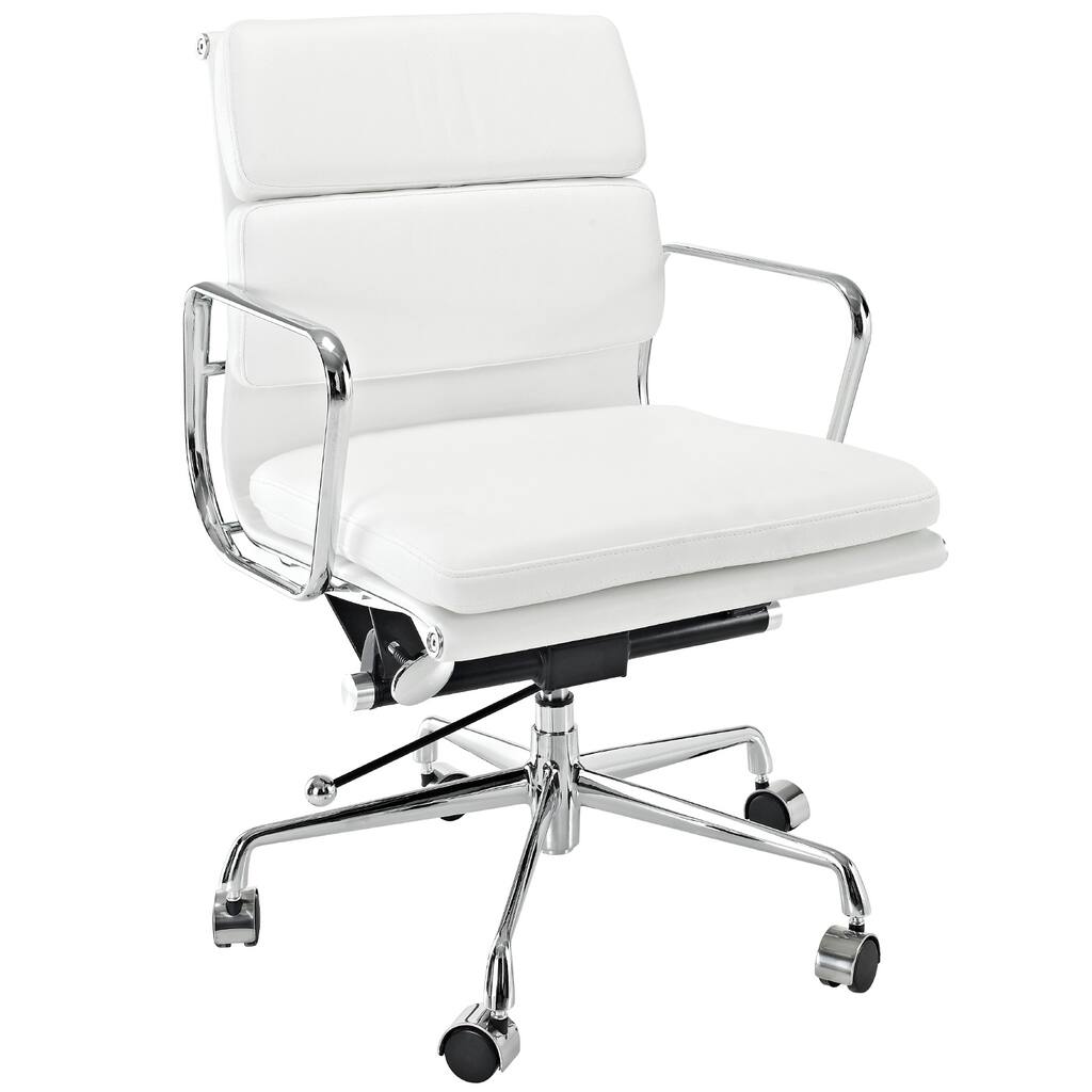 Mid-Back White Leather Conference Office Chair