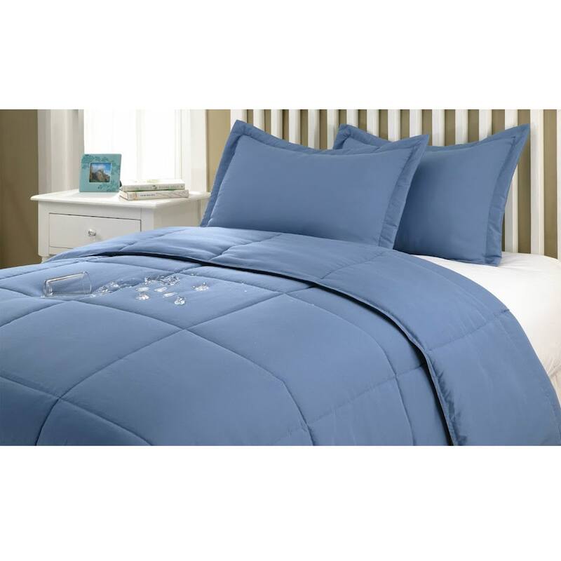 Water and Stain Resistant Down Alternative 3-piece Comforter Set - Smoke Blue - Twin