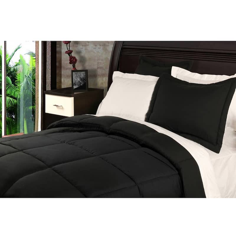 Water and Stain Resistant Down Alternative 3-piece Comforter Set - Black - King