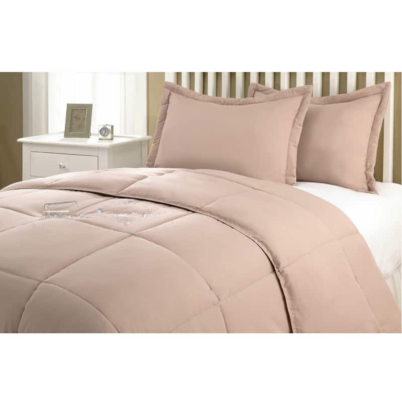 Water and Stain Resistant Down Alternative 3-piece Comforter Set - Taupe - Twin