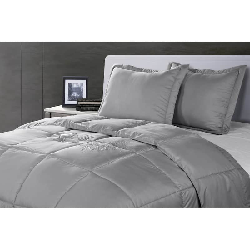 Water and Stain Resistant Down Alternative 3-piece Comforter Set - Silver - Twin