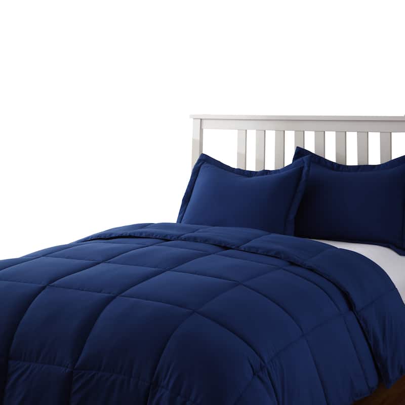 Water and Stain Resistant Down Alternative 3-piece Comforter Set - Navy - King