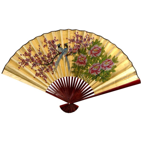 Handmade 12-inch Wide Gold Leaf Love Birds Fan (China) - Free Shipping ...