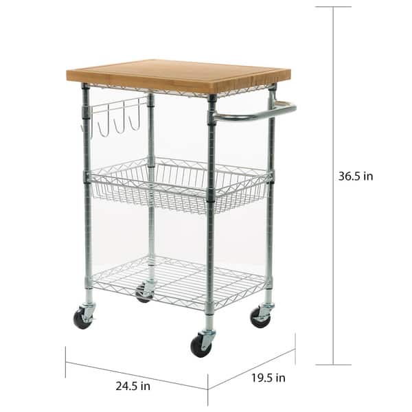 TRINITY EcoStorage® Bamboo Top Kitchen Cart in Chrome On Sale Bed