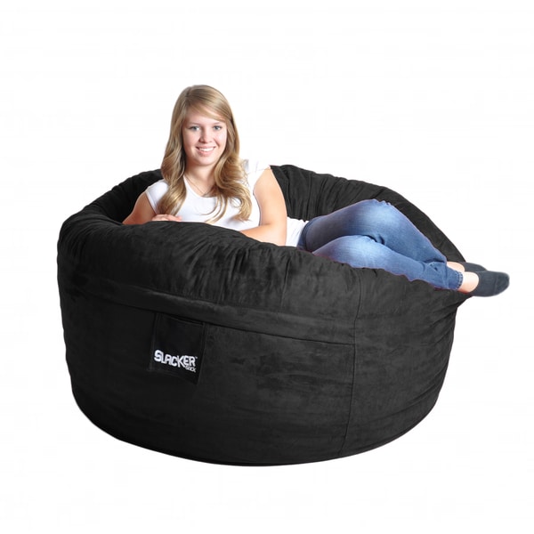 Black Microfiber and Foam Bean Bag Chair (5' round) - On ...