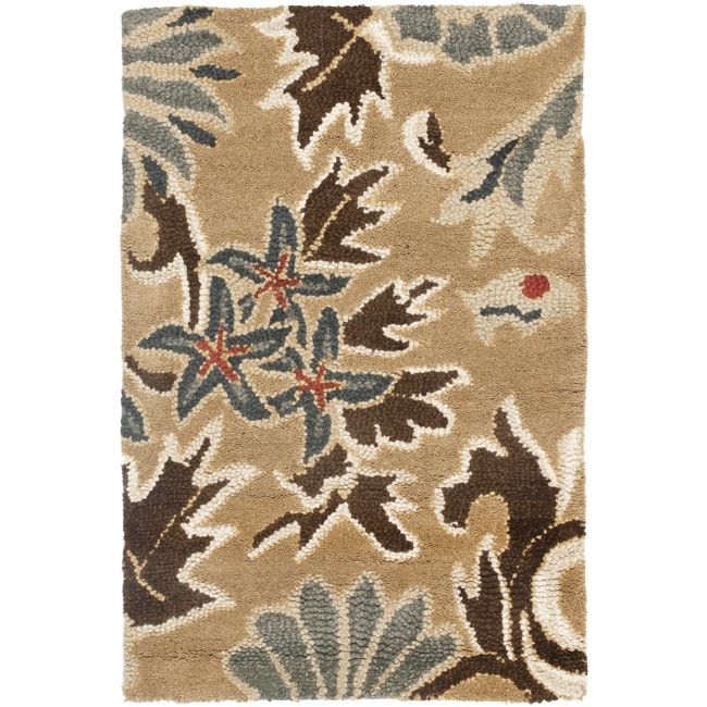 Handmade Blossom Flowers Beige Wool Rug (26 X 4)