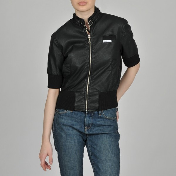 short sleeve faux leather jacket