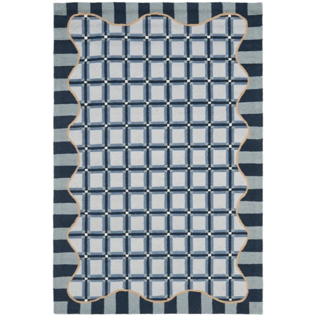 Hand hooked Chelsea Ivory/ Blue Wool Rug (26 X 4)