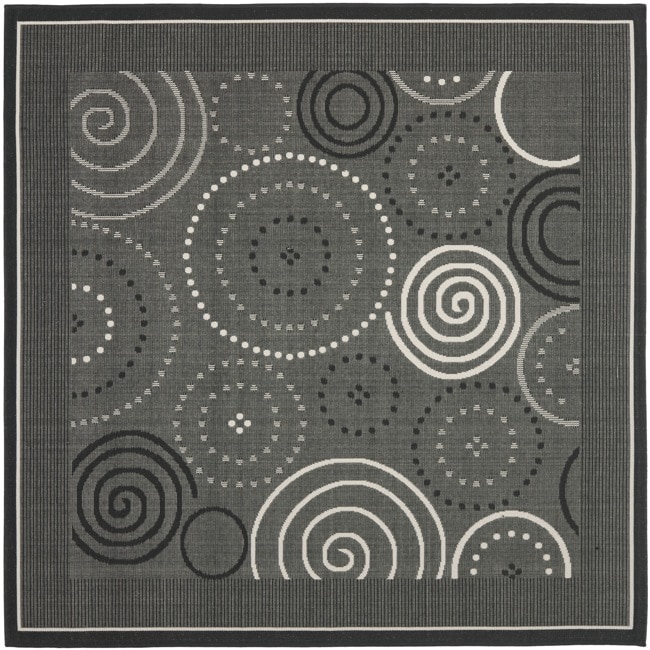 Poolside Black/ Sand Indoor Outdoor Rug (67 Square)