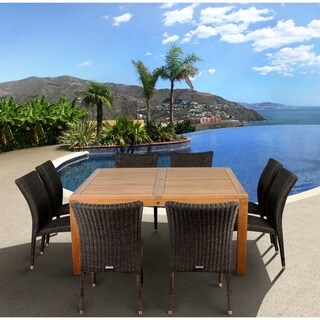 Amazonia Teak Monaco 9-pc Teak Wicker Dining Set