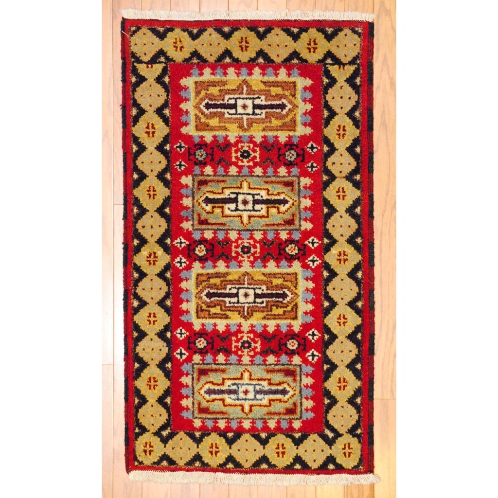 Indo Hand knotted Kazak Red/ Navy Wool Rug (2 x 4)  