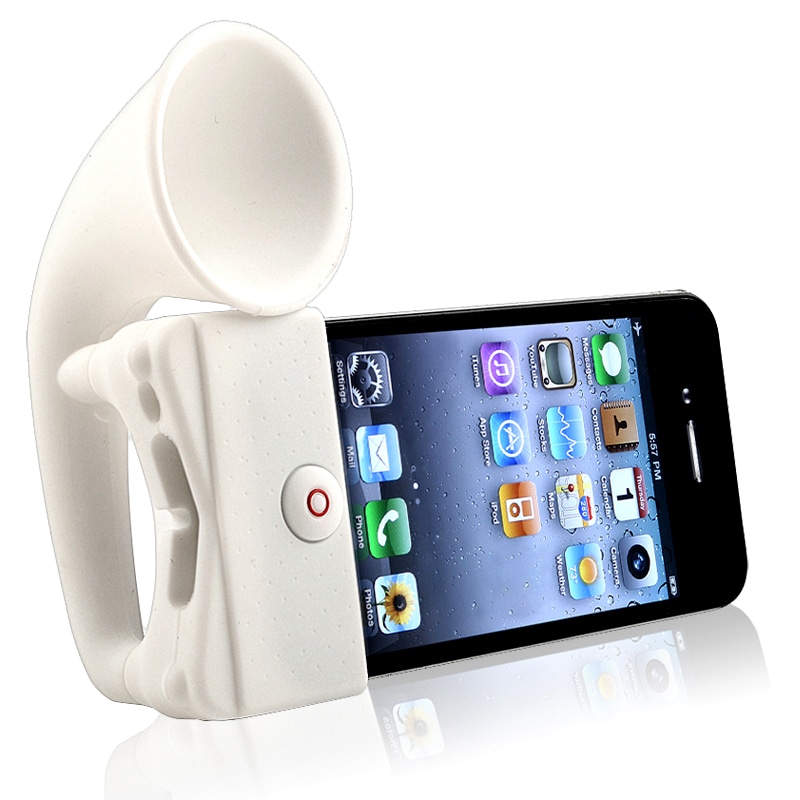 INSTEN White Soft Silicone Horn Stand Speaker for Apple iPhone 4/ 4S