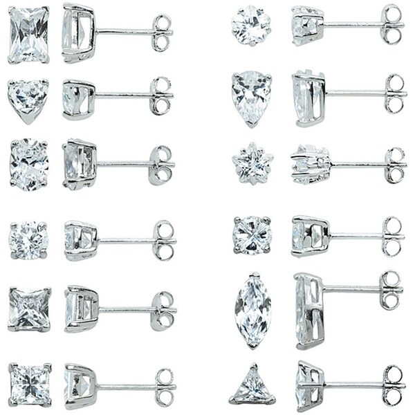 Shop Eternally Haute Sterling Silver Multi-shaped CZ 12-pair Stud ...