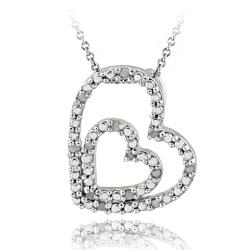 DB Designs Sterling Silver 1/8ct TDW White Diamond Double Heart Necklace