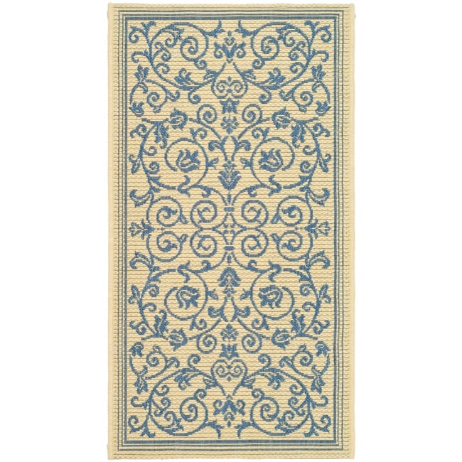 Poolside Natural/blue Indoor/outdoor Border Pattern Rug (2 X 37)