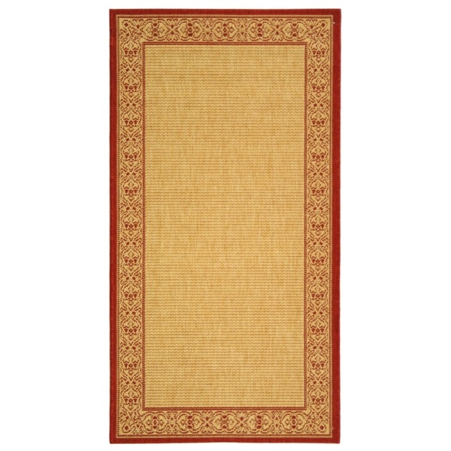 Indoor/ Outdoor Poolside Natural/ Red Accent Rug (2 X 37)