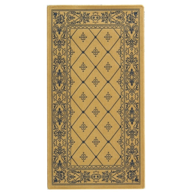 Poolside Natural/blue Border geometric patterned Indoor/outdoor Rug (2 X 37)