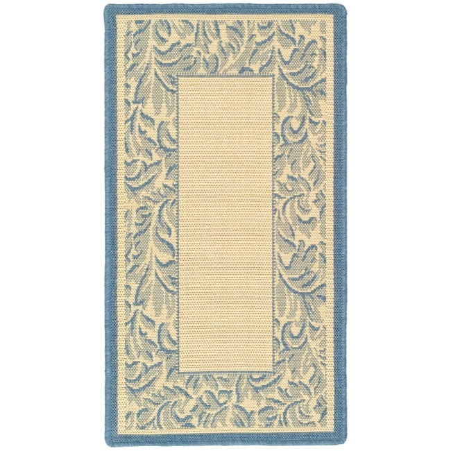 Poolside Natural/blue Contemporary Border Pattern Indoor/outdoor Rug (2 X 37)