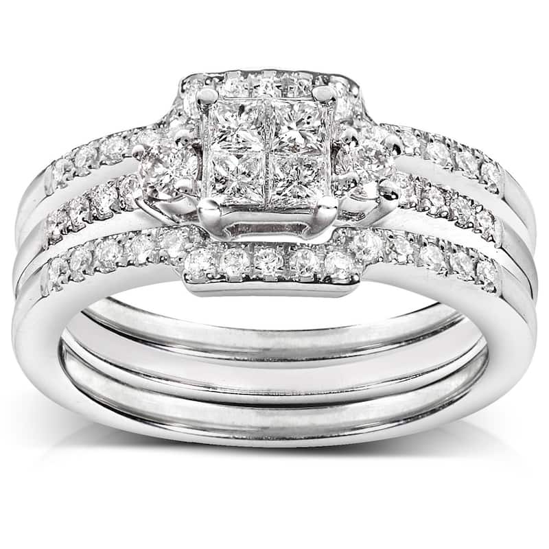 Kobelli 0.5 Carats Natural Diamonds Princess Quad Cluster Gracie 3pc Bridal Set