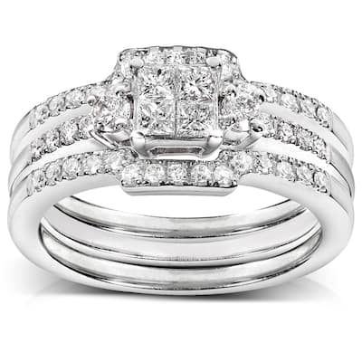 Kobelli 0.5 Carats Natural Diamonds Princess Quad Cluster Gracie 3pc Bridal Set