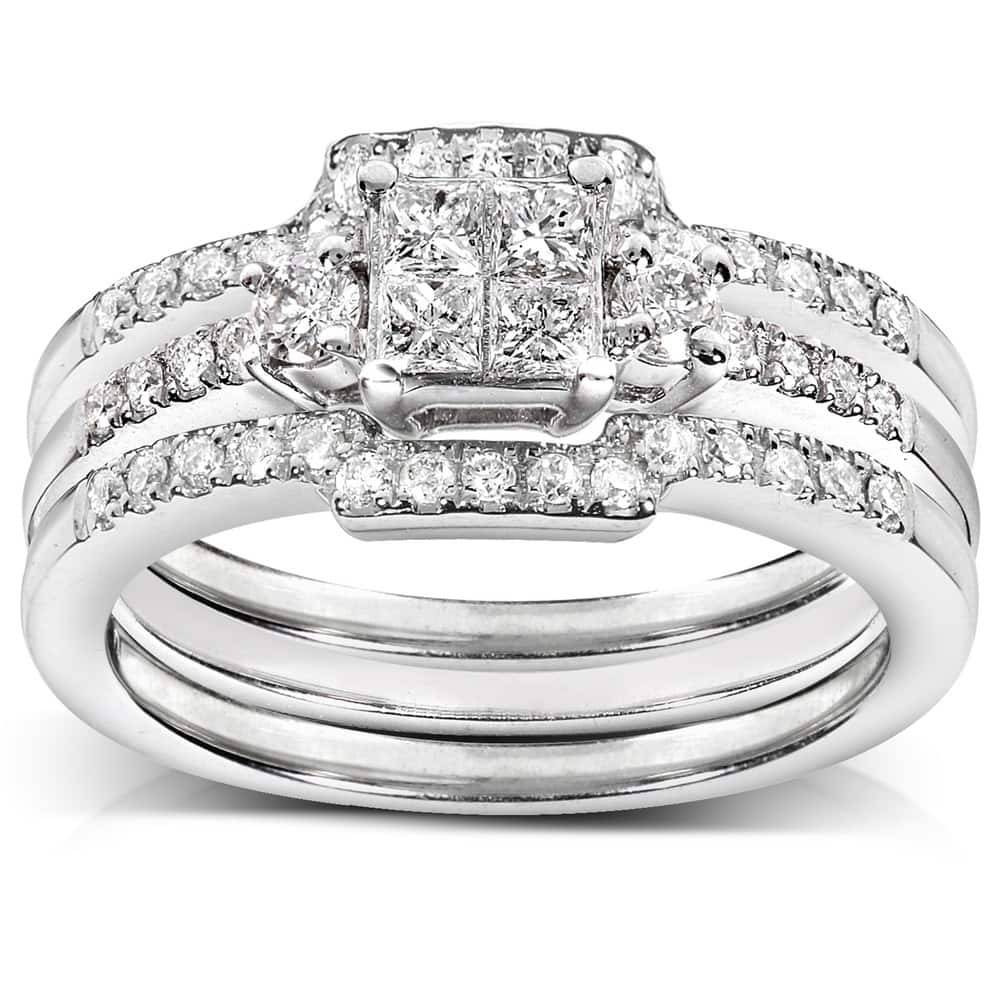 Kobelli 0.5 Carats Natural Diamonds Princess Quad Cluster Gracie 3pc Bridal Set