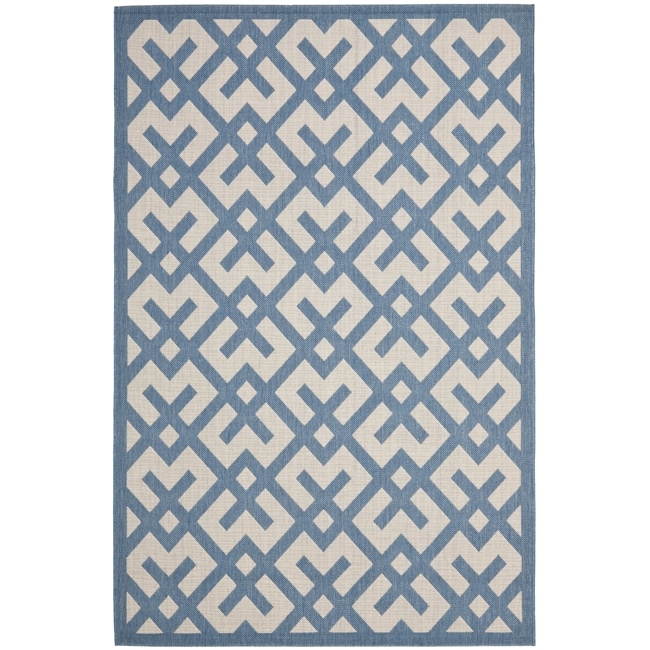 Poolside Beige/ Blue Indoor Outdoor Rug (4 X 57)