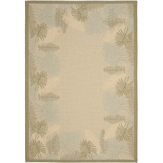 Border Poolside Cream/ Green Indoor Outdoor Rug (53 X 77)