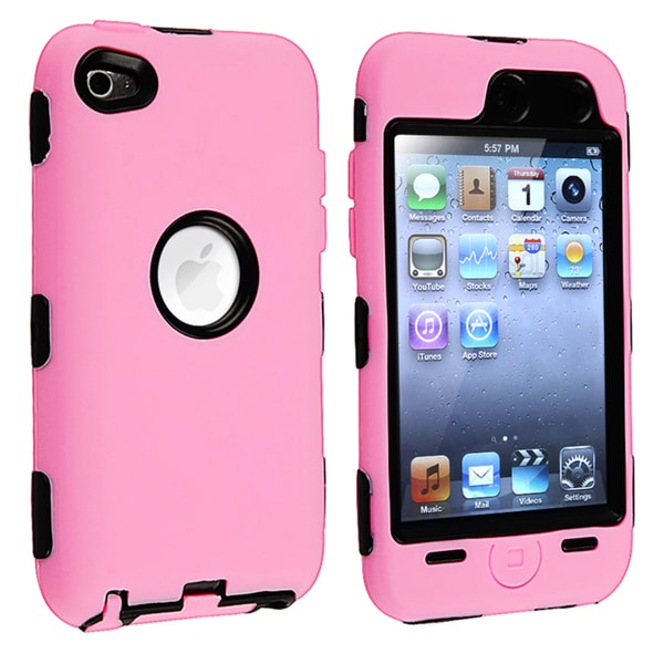 INSTEN Shock Absorbent Black/ Pink Hybrid iPod Case Cover for Apple