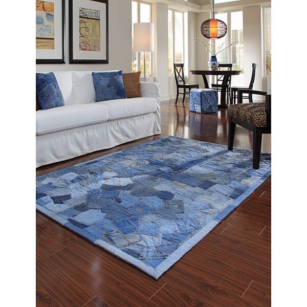 slide 2 of 3, Hand-stitched Beaufort Denim Blue Pockets Cotton Rug (7'6 x 9'6)
