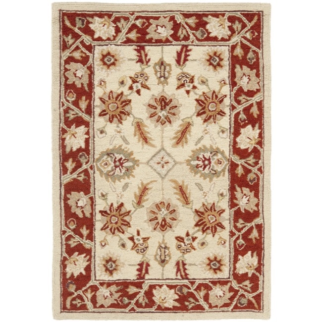 Hand hooked Oushak Ivory/ Rust Wool Rug (26 X 4)