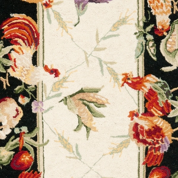 Safavieh Hand-hooked Roosters Ivory/ Black Wool Rug - 2'6" x 12'