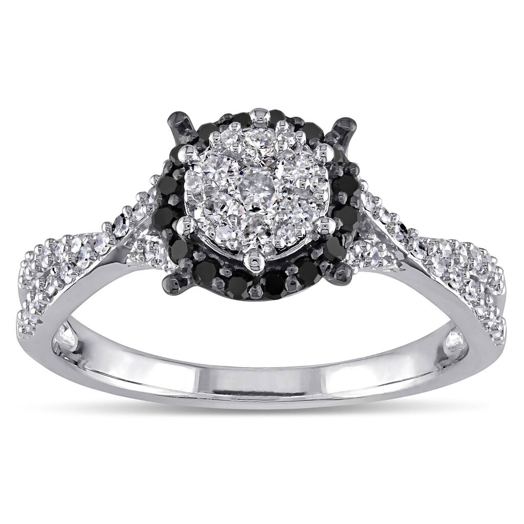 Miadora 10k White Gold 1/2ct TDW Black and White Diamond Composite Halo Split Shank Ring