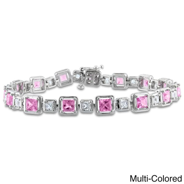 Miadora Sterling Silver 7 1/2ct TGW Multi-colored Sapphire Bracelet