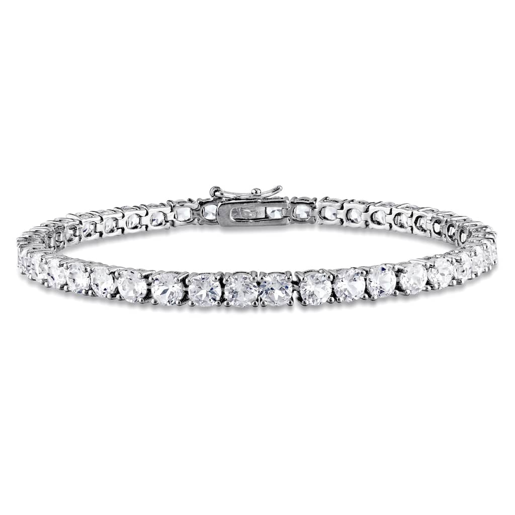 Miadora Sterling Silver 14 1/4ct TGW White Sapphire 7.25-inch Tennis Bracelet