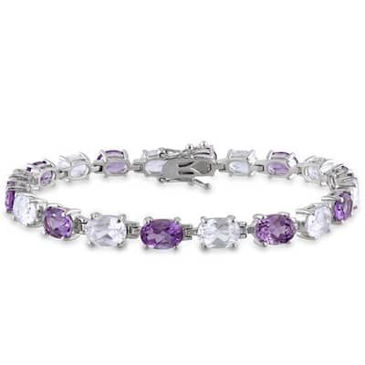Miadora Sterling Silver 19 3/4ct TGW Amethyst and Created White Sapphire Bracelet
