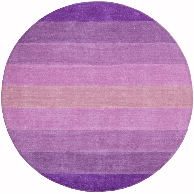 Hand tufted Purple Stripe Wool Rug (6 Round)