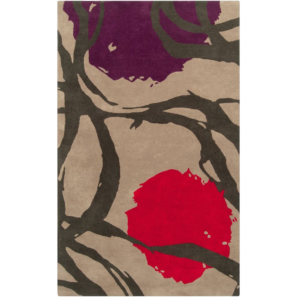 Hand-tufted Tan Opaque Floral Wool Area Rug - 8' x 10'