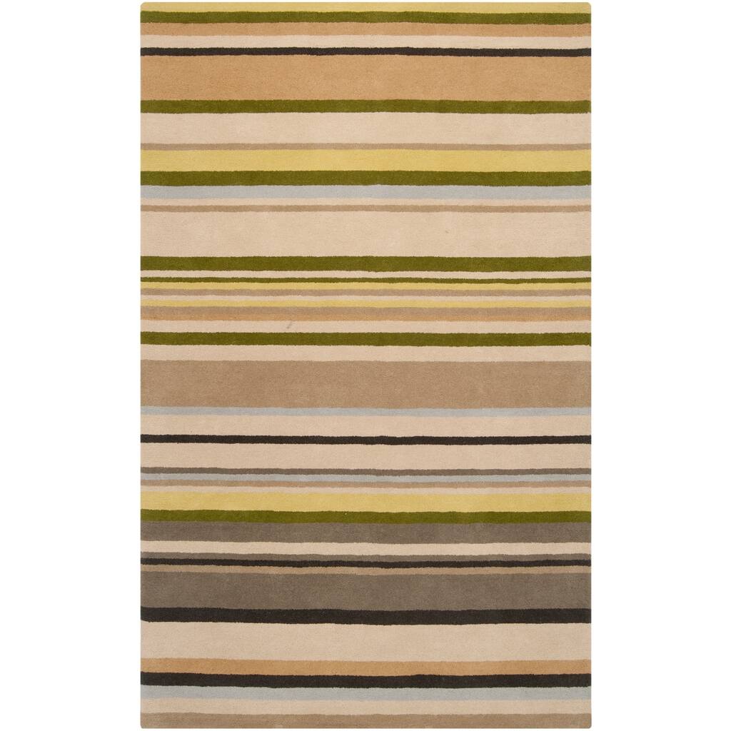 Hand-tufted Beige Opaque Striped Wool Area Rug - 8' x 10'