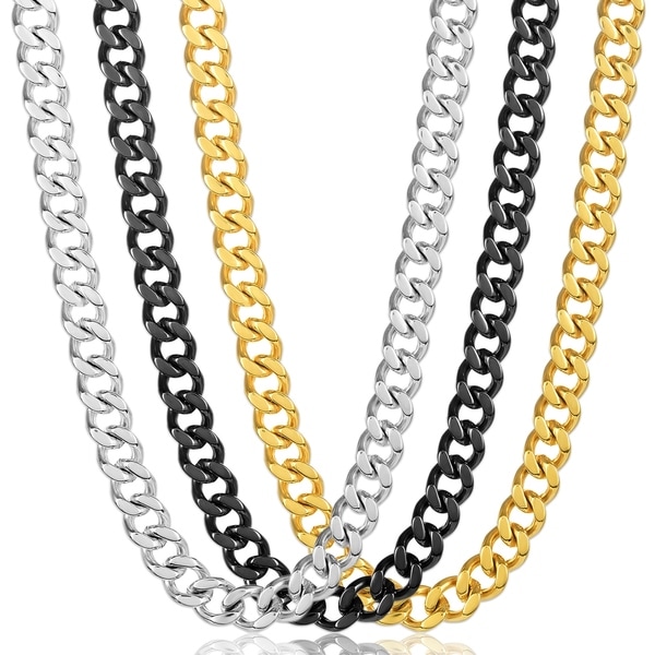 Crucible Polished Stainless Steel Curb Chain Necklace (12mm Wide)