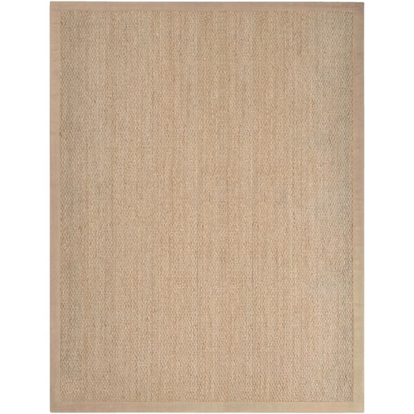 Hand-woven Tan Vigilant Natural Fiber Seagrass Cotton Border Area Rug - 8' x 10'