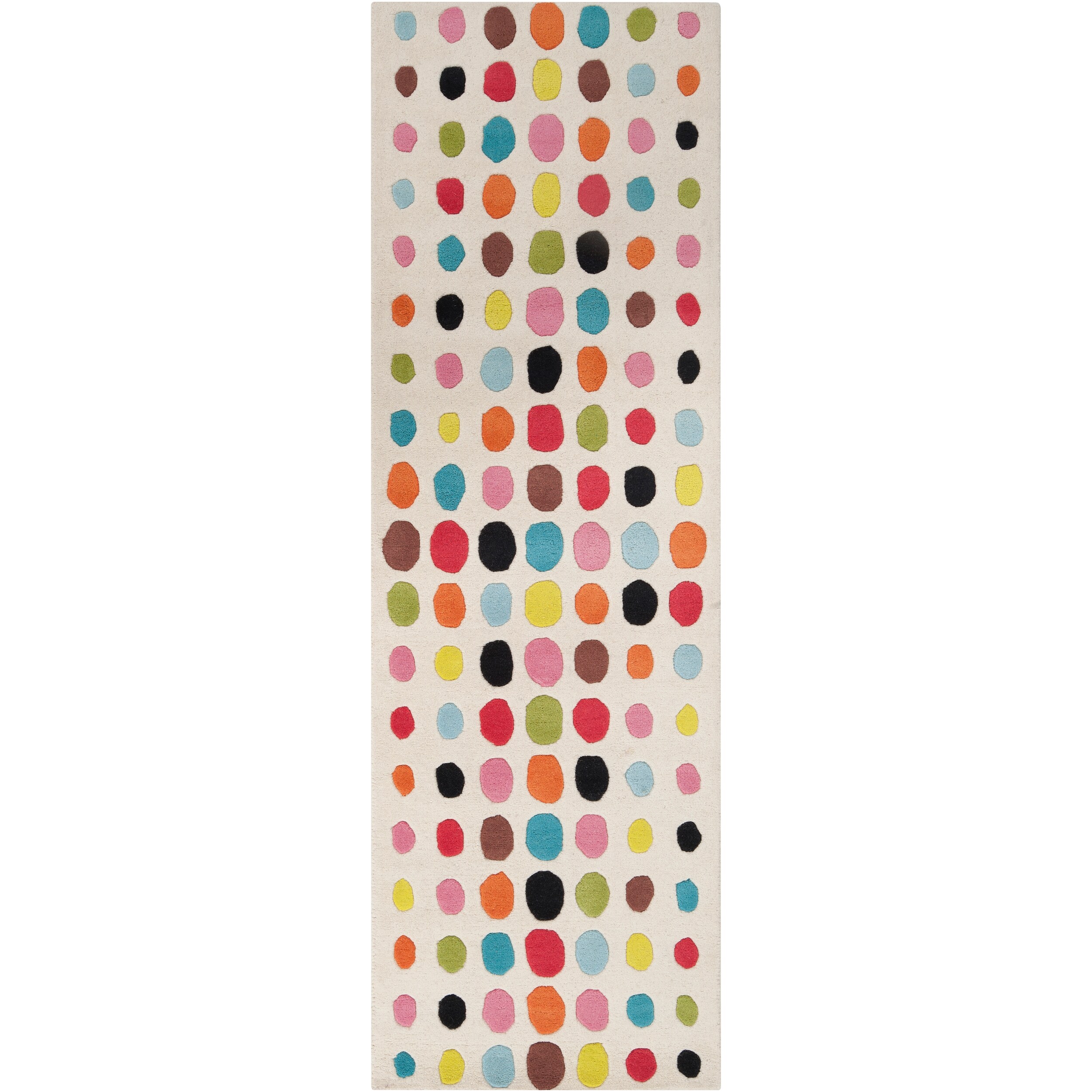 Tepper Jackson Hand tufted White Contemporary Multi Colored Circles Dream Wool Rug (26 X 8)