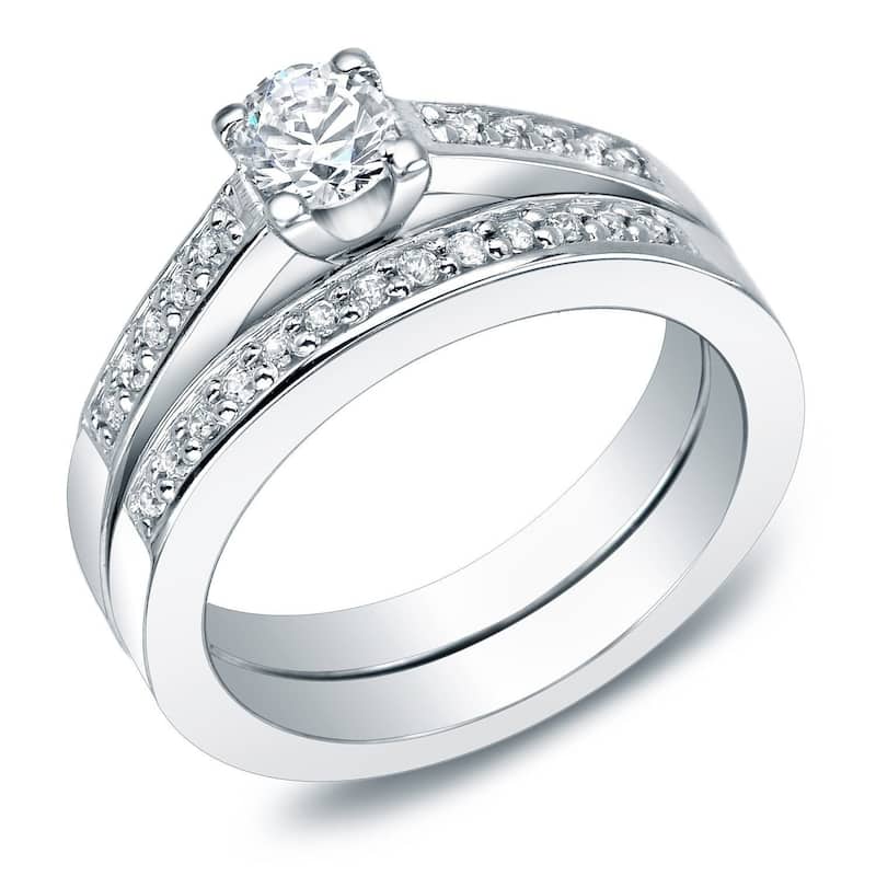 Auriya 14k Gold 1ctw Round Diamond Engagement Ring Set (J-K, I1-I2) - White - 4