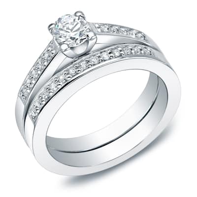 Auriya 14k Gold 1ctw Round Diamond Engagement Ring Set (J-K, I1-I2)