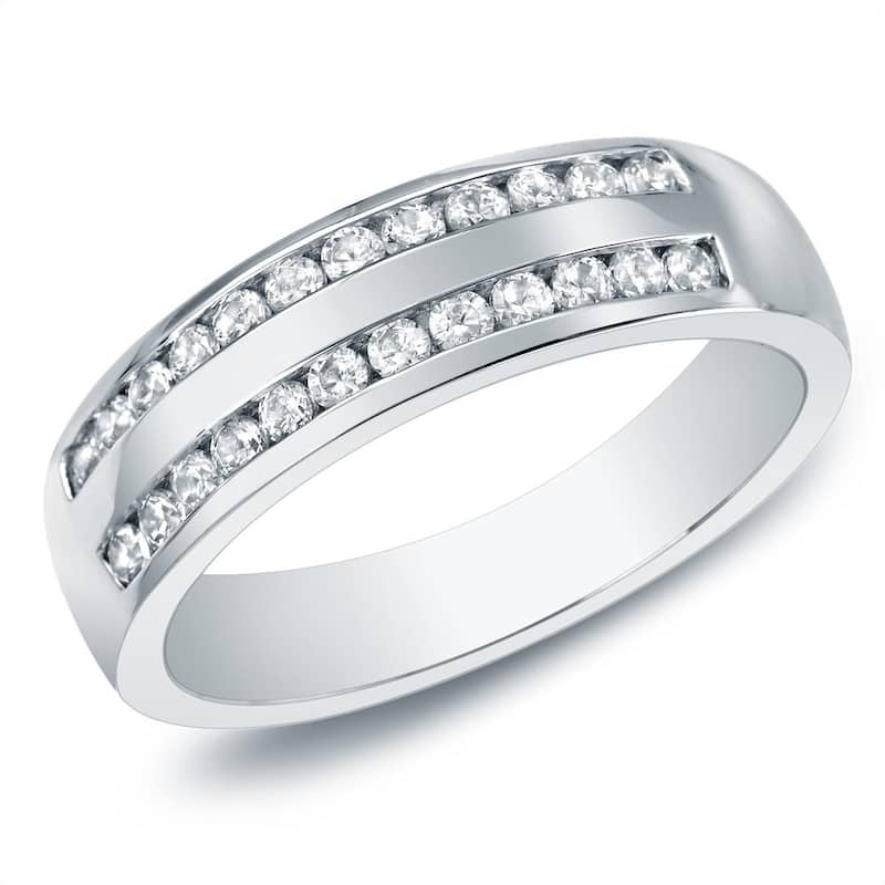 Auriya 10k Gold 1/4ctw Double Channel Diamond Wedding Band (J-K, I2-I3) - White - 4