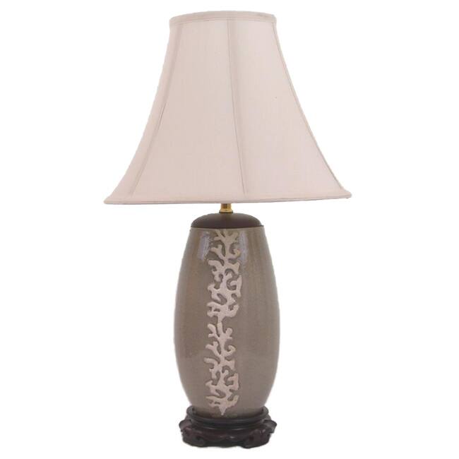 Crown Lighting 1-light Coral Raised Motif on Grey Crackle Porcelain Table Lamp