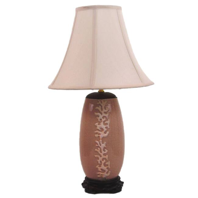 Crown Lighting 1-light Coral Raised Motif on Coral Crackle Porcelain Table Lamp