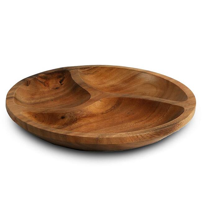 Handmade Enrico Acacia Wood 3-section Appetizer Disk (Thailand)